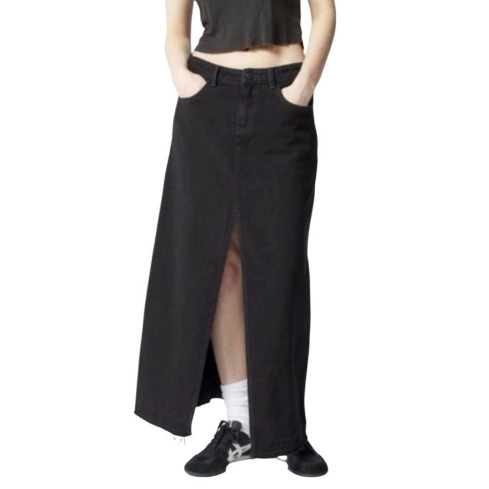 BDG Mandi Black Denim frayed Maxi Skirt Size Small